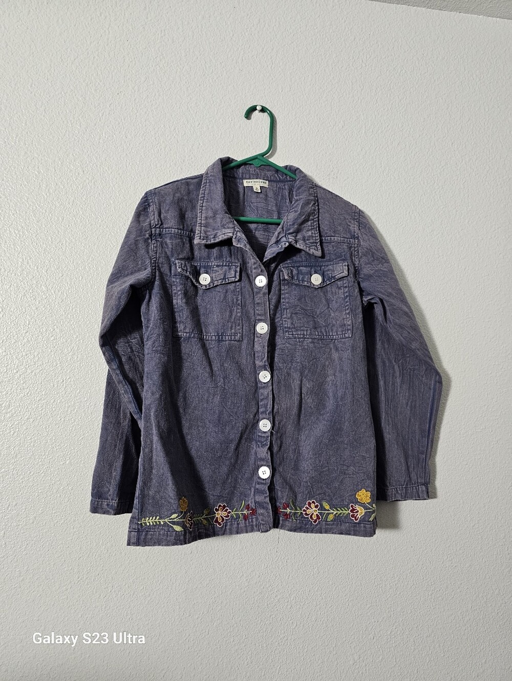 EARTHBOUND Purple Denim Jean Jacket with Embroidered Hem Sz S